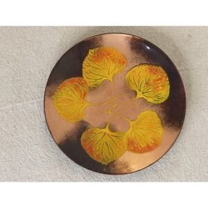 Rabianim Denver Colorado Aspen Leaf Enamel On Copper Dish 5 80s EUC‎ Decor